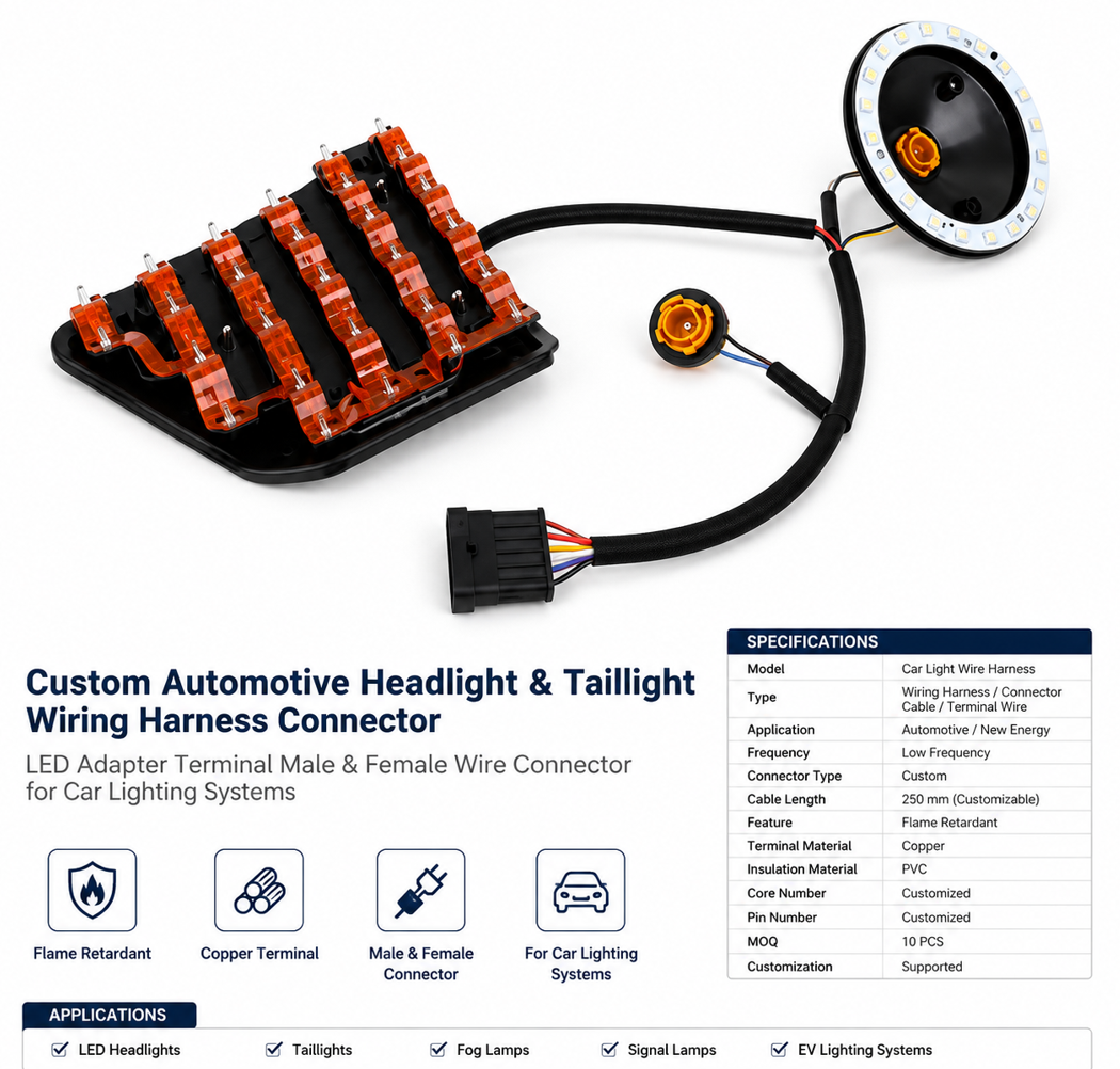 Faisceau de feu arrière LED avec PCB flexible et connecteur d'alimentation