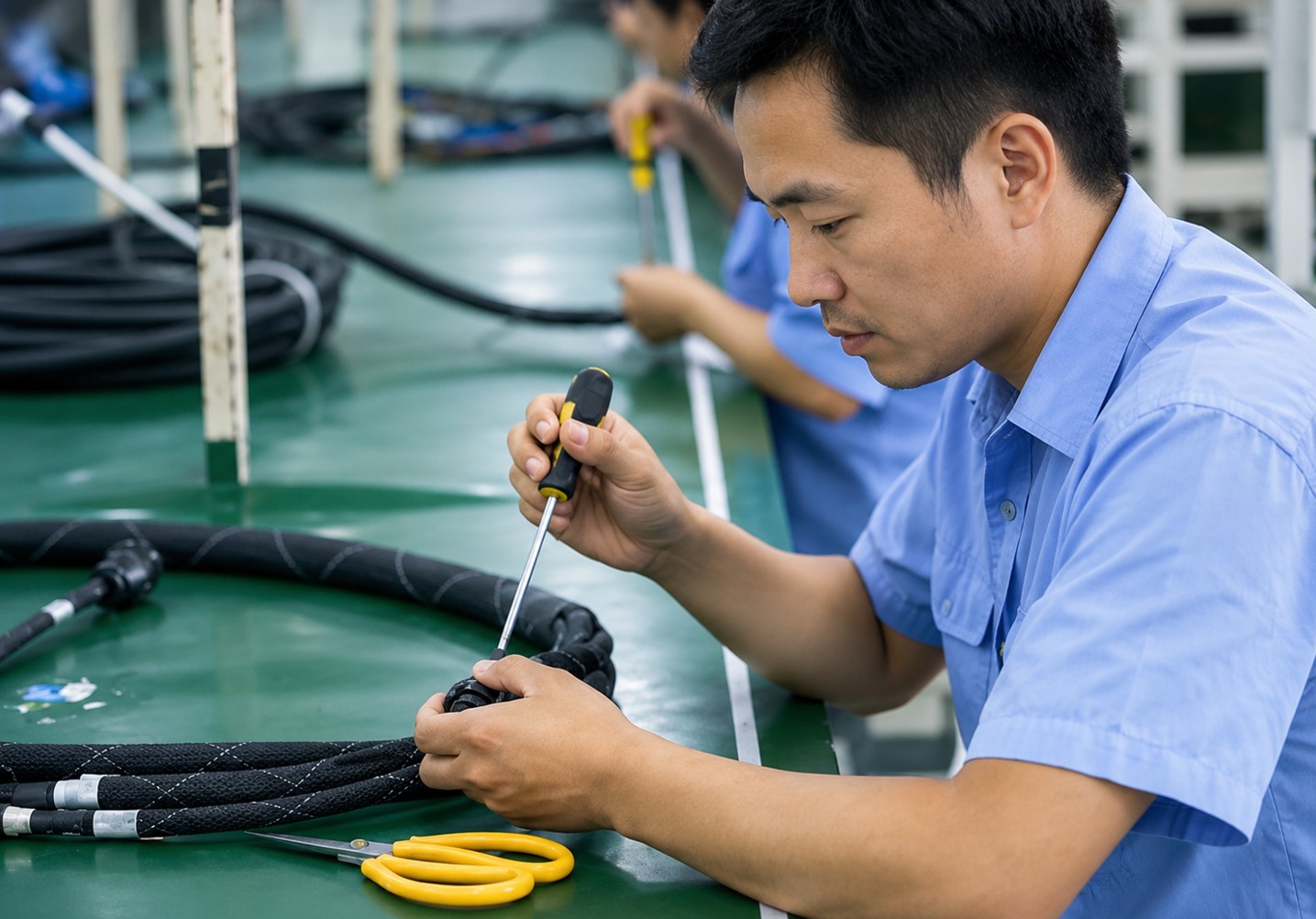 Semiconductor equipment harness clean assembly station with anti-static protection